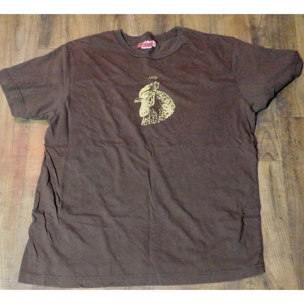 Mens T-Shirt by Guess *VINTAGE* Big Rooster Logo Brown XL